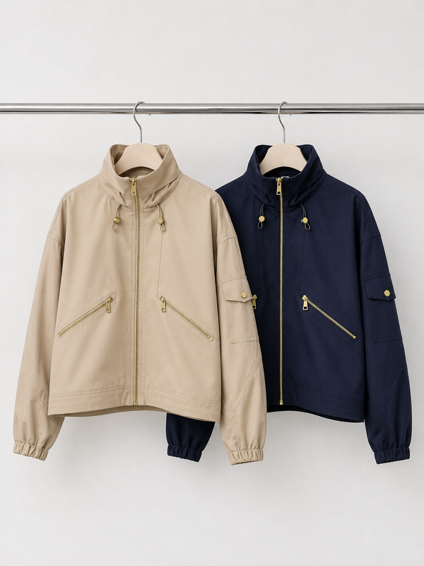 3D Pattern Stand Collar Zip Jacke