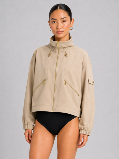 3D Pattern Stand Collar Zip Jacke
