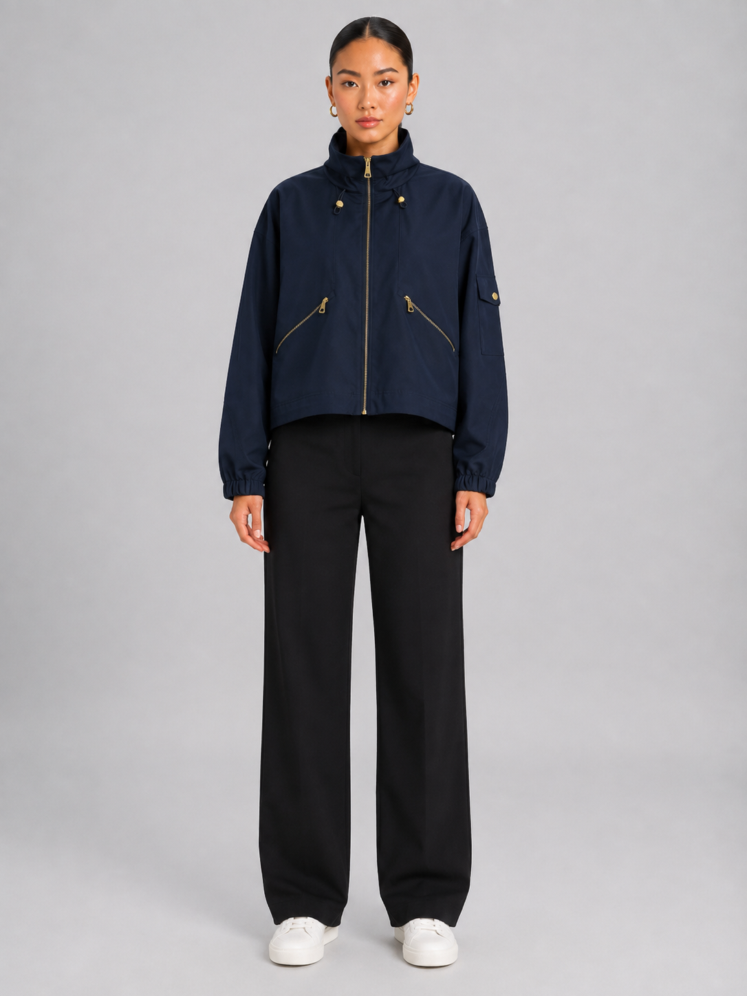 3D Pattern Stand Collar Zip Jacke