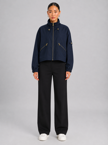 3D Pattern Stand Collar Zip Jacke