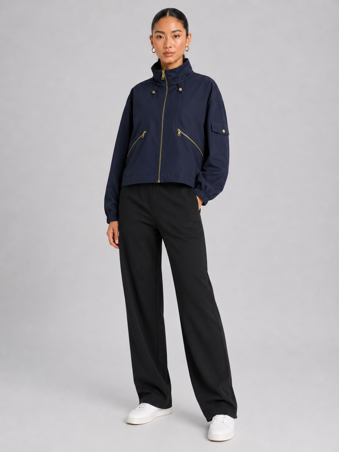 3D Pattern Stand Collar Zip Jacke