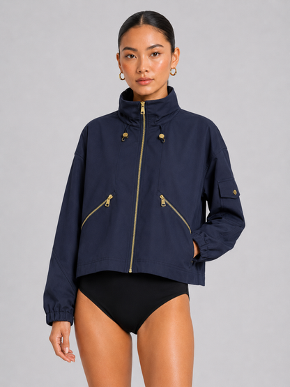 3D Pattern Stand Collar Zip Jacke