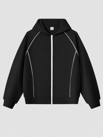 Loose Fit Color-Block Fleece Zip Hoodie