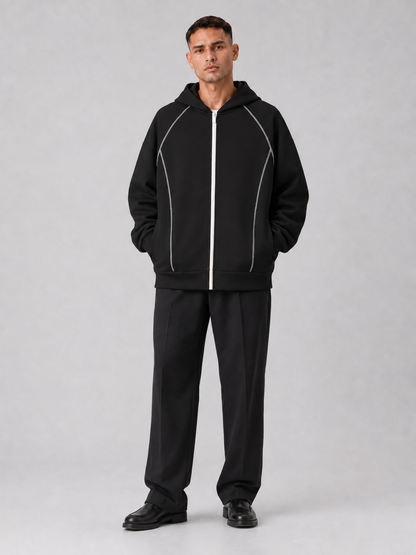 Loose Fit Color-Block Fleece Zip Hoodie
