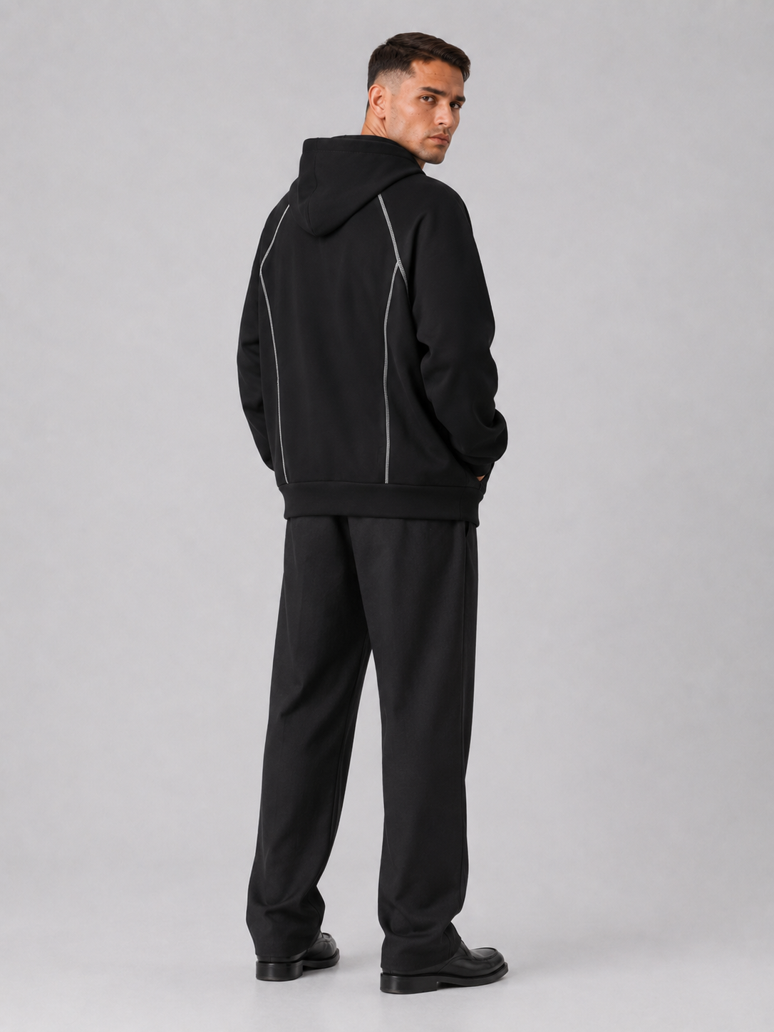 Loose Fit Color-Block Fleece Zip Hoodie