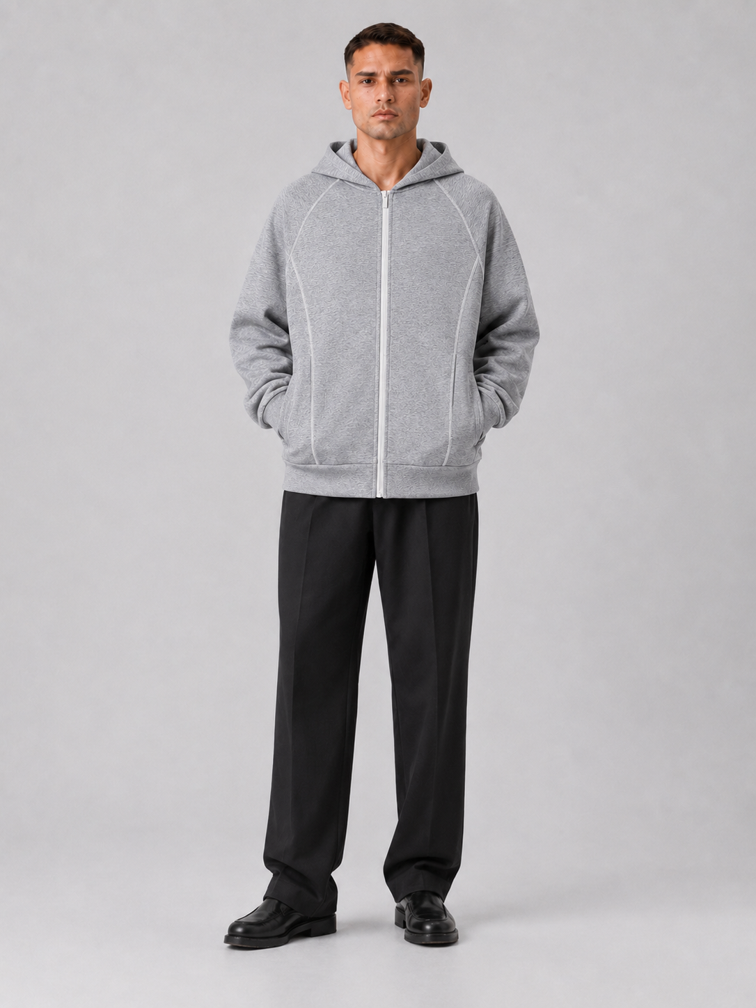 Loose Fit Color-Block Fleece Zip Hoodie