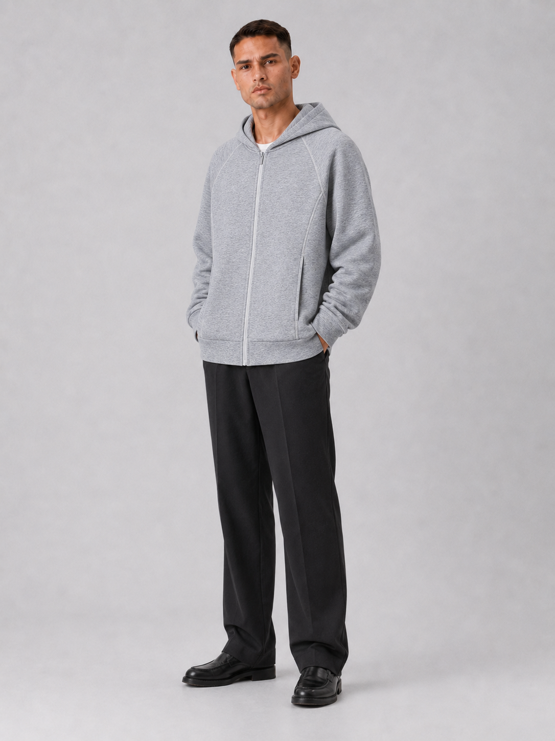 Loose Fit Color-Block Fleece Zip Hoodie