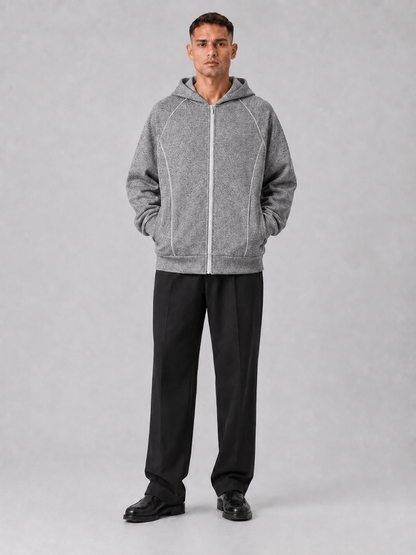 Loose Fit Color-Block Fleece Zip Hoodie