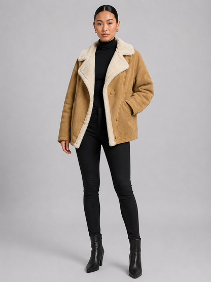 Women’s Suede-Style Fur Collar Jacket