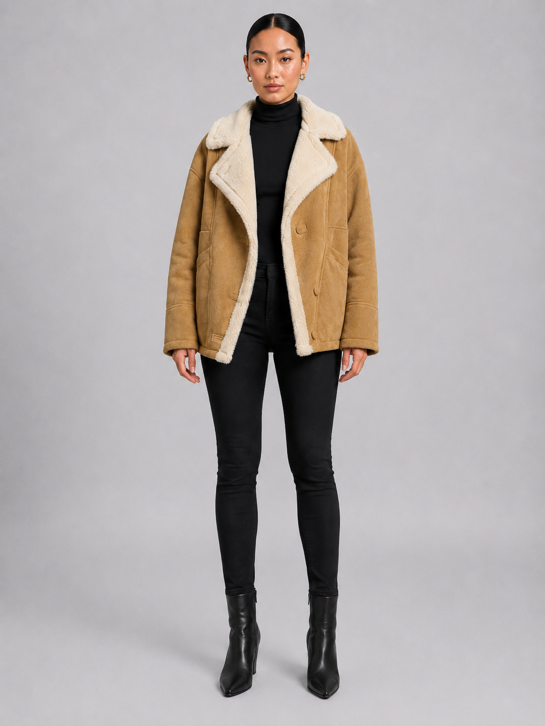 Women’s Suede-Style Fur Collar Jacket
