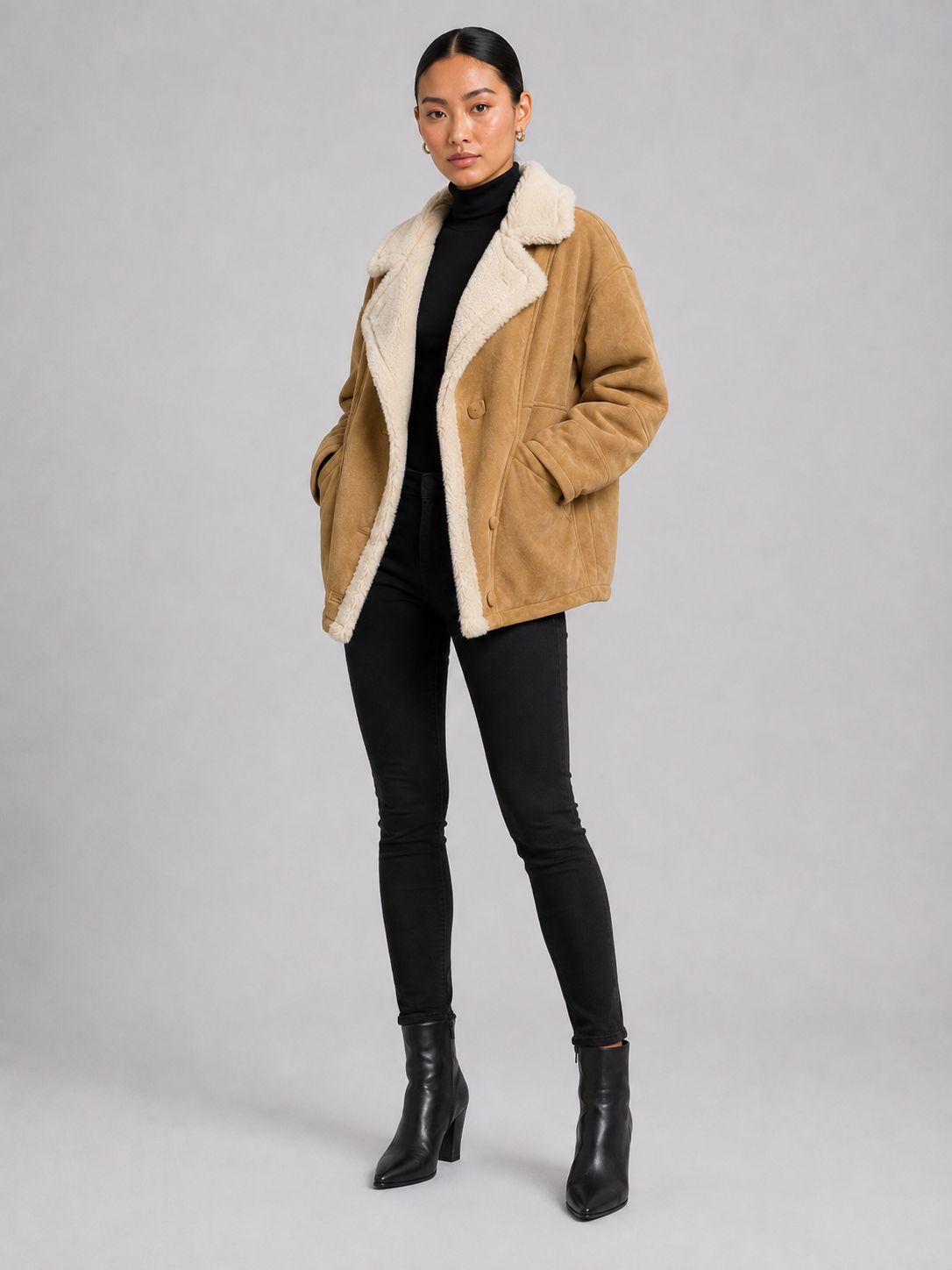 Women’s Suede-Style Fur Collar Jacket