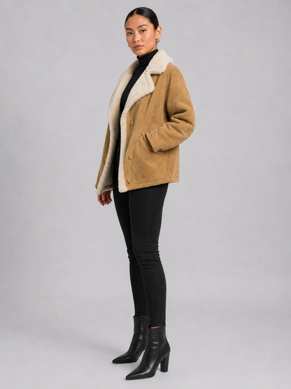 Women’s Suede-Style Fur Collar Jacket