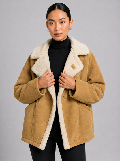Women’s Suede-Style Fur Collar Jacket