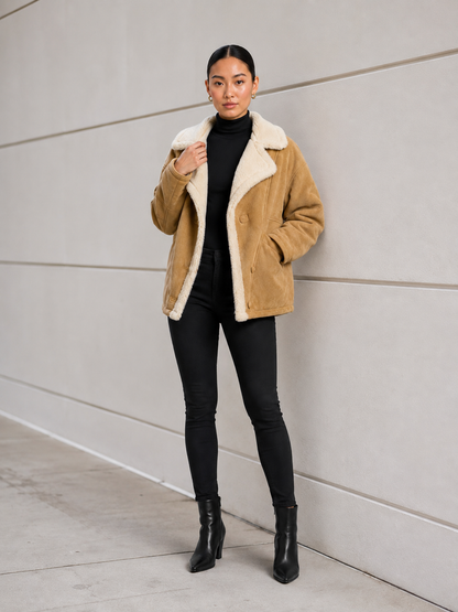 Women’s Suede-Style Fur Collar Jacket