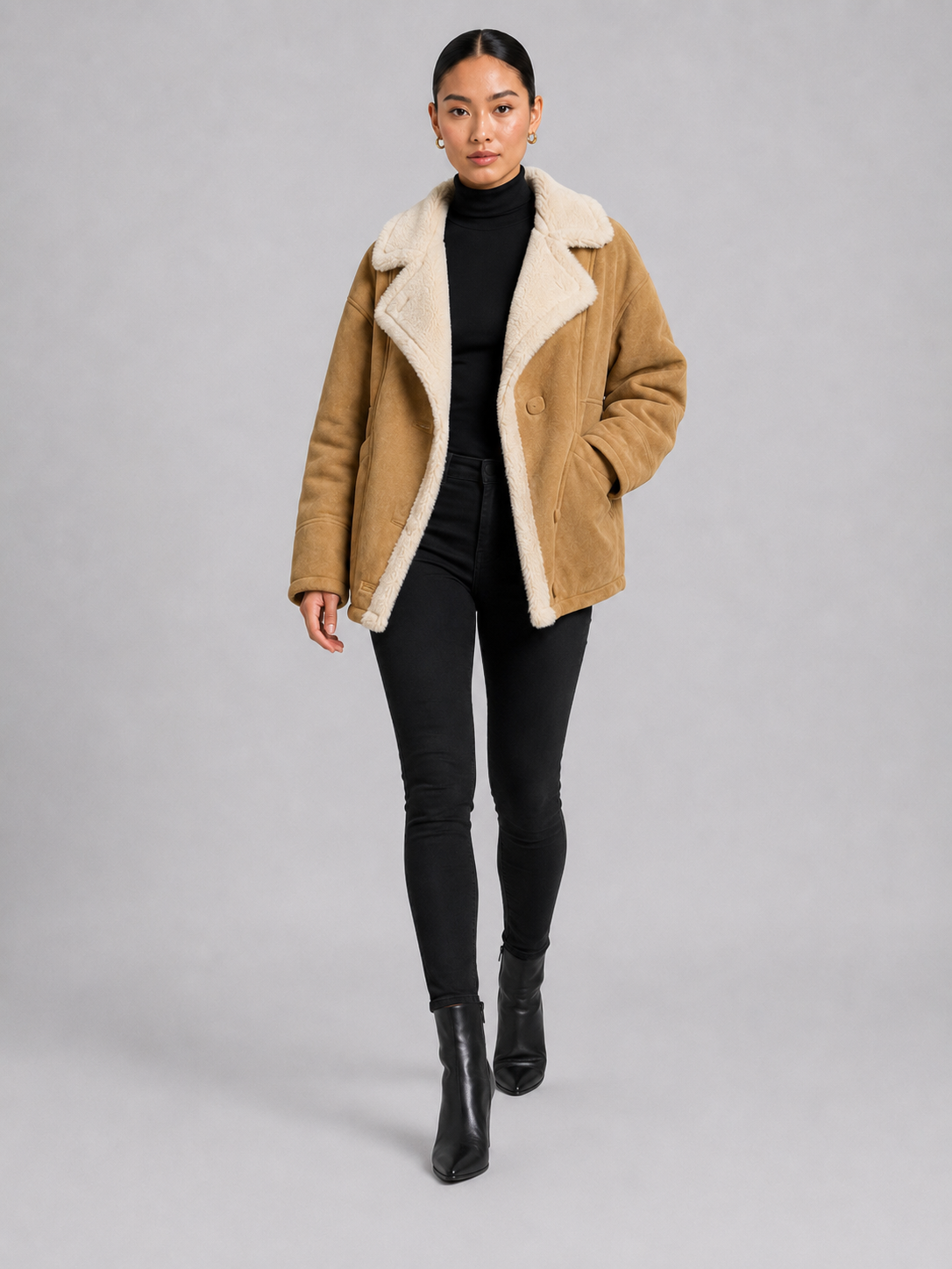 Women’s Suede-Style Fur Collar Jacket