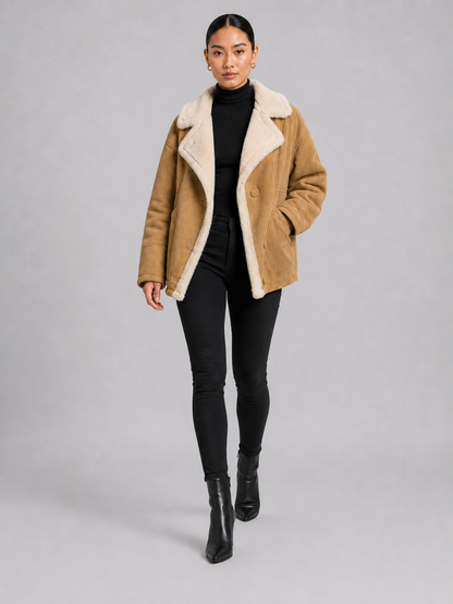 Women’s Suede-Style Fur Collar Jacket