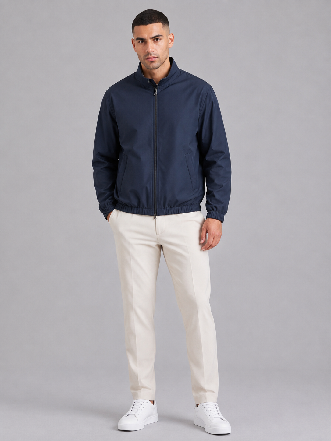 Stand Collar Lightweight Zip Jacket