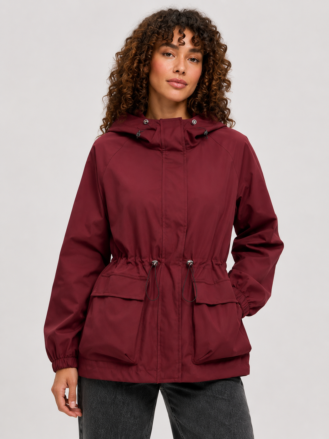 Loose Fit Lace-Up Hooded Zip Jacket