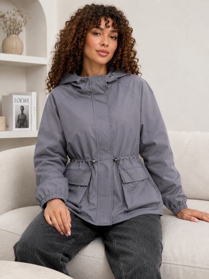 Loose Fit Lace-Up Hooded Zip Jacket