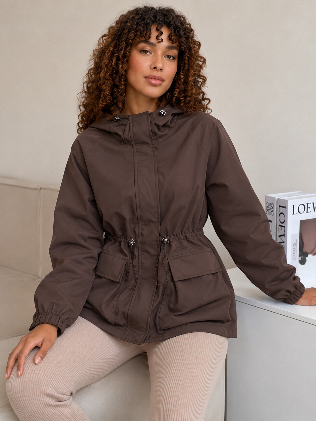 Loose Fit Lace-Up Hooded Zip Jacket