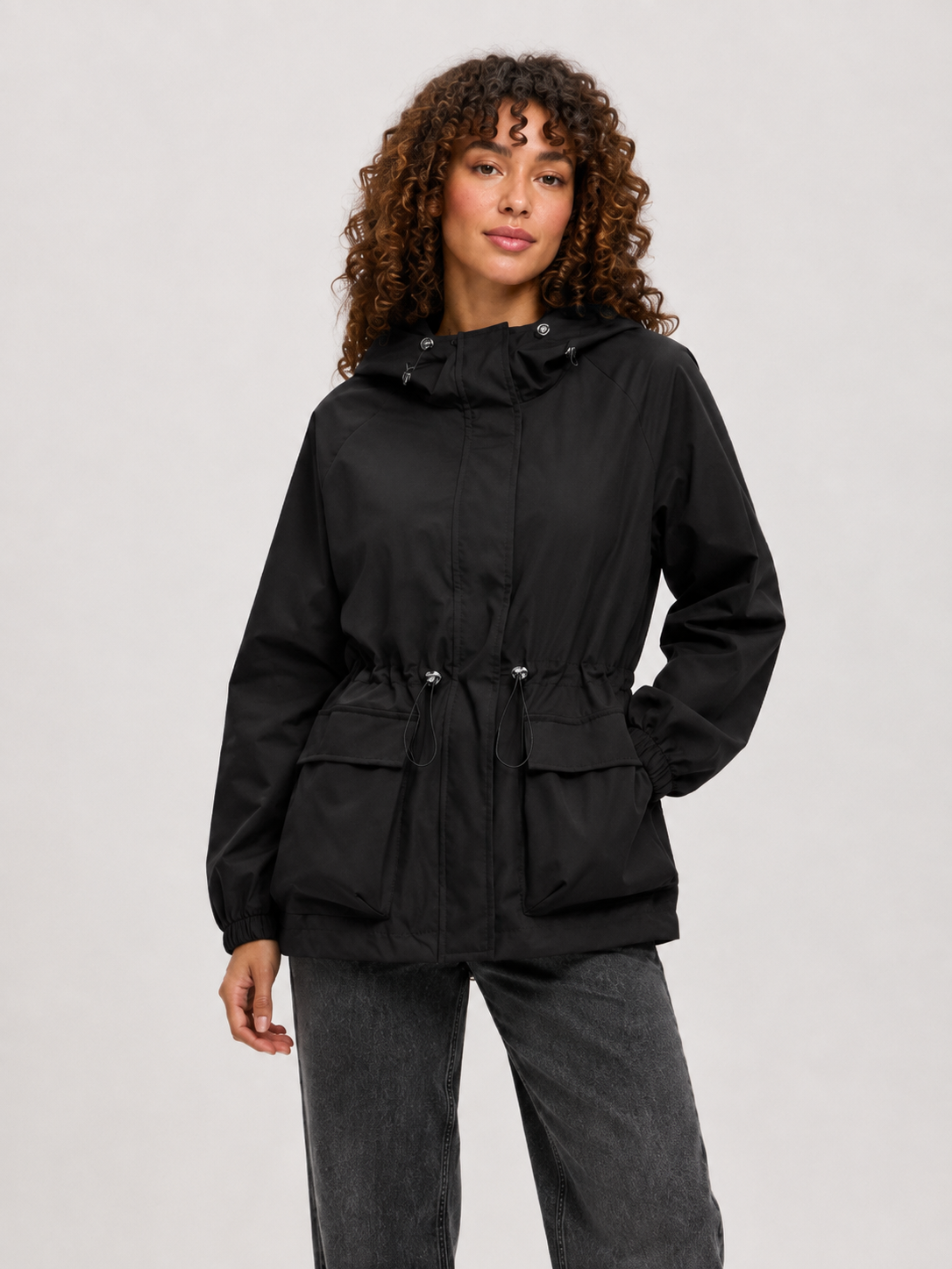 Loose Fit Lace-Up Hooded Zip Jacket