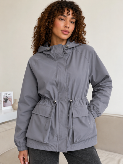 Loose Fit Lace-Up Hooded Zip Jacket