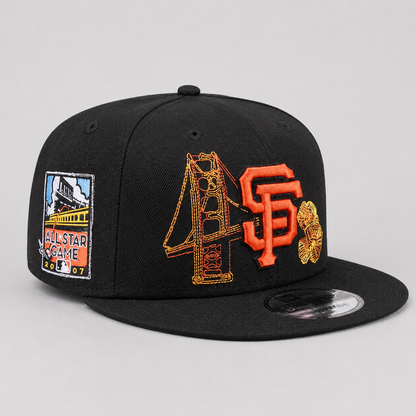 Black Orange Bridge Embroidered Snapback Cap