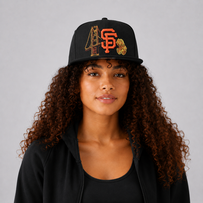 Black Orange Bridge Embroidered Snapback Cap