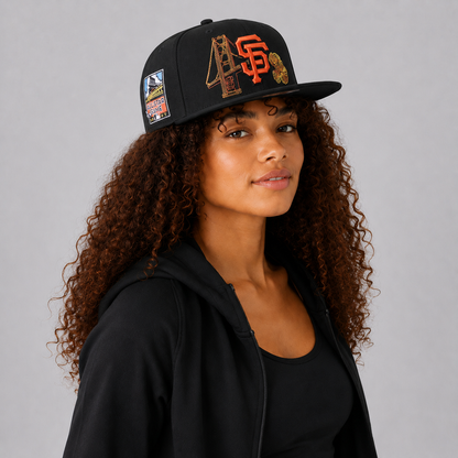 Black Orange Bridge Embroidered Snapback Cap