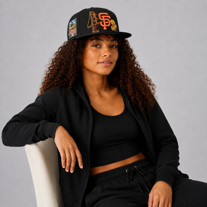 Black Orange Bridge Embroidered Snapback Cap