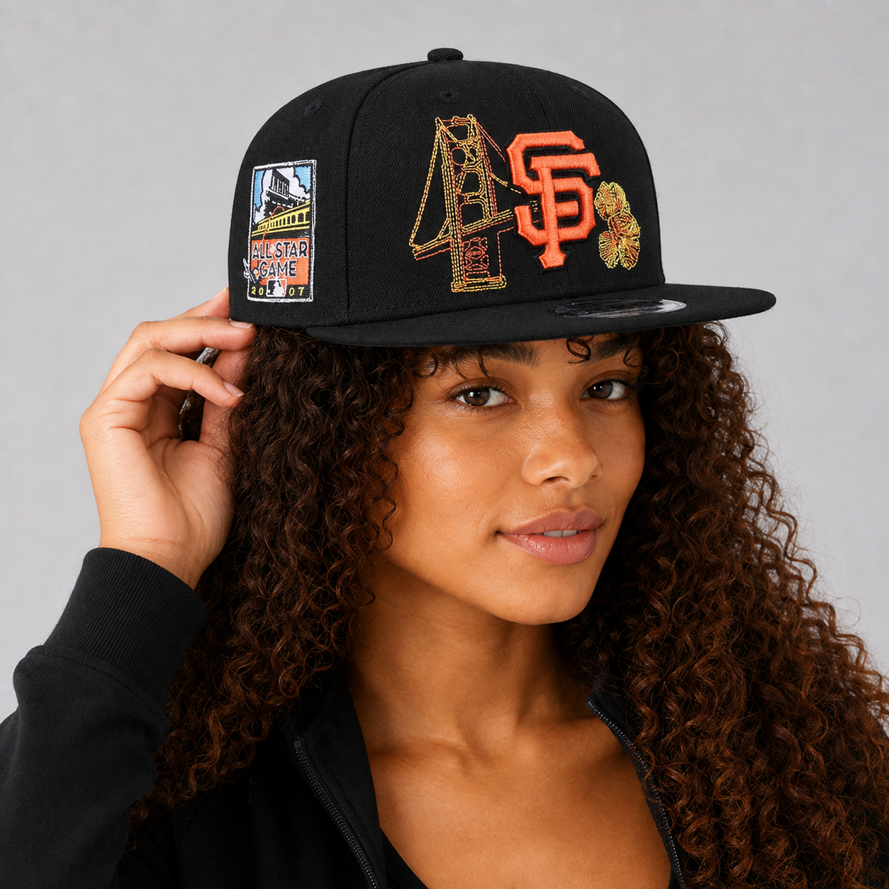 Black Orange Bridge Embroidered Snapback Cap