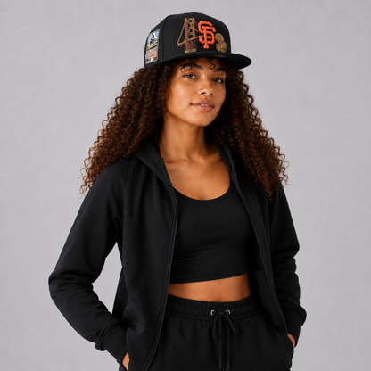 Black Orange Bridge Embroidered Snapback Cap