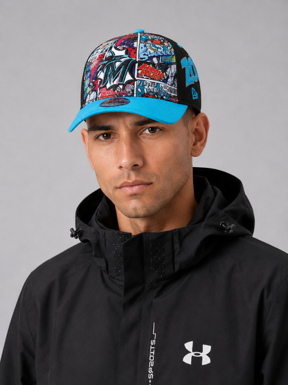 Miami Marlins New Era Black/Blue MLB Diamond Hero Edition A-Frame 9FORTY Hat