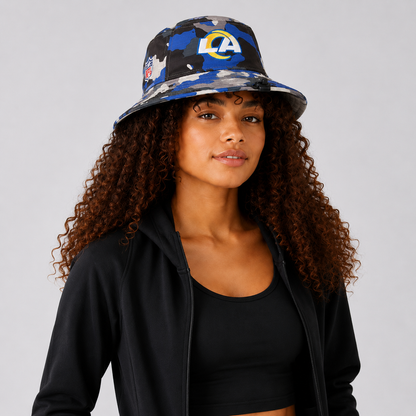 Blue Camo Letter Embroidered Bucket Hat