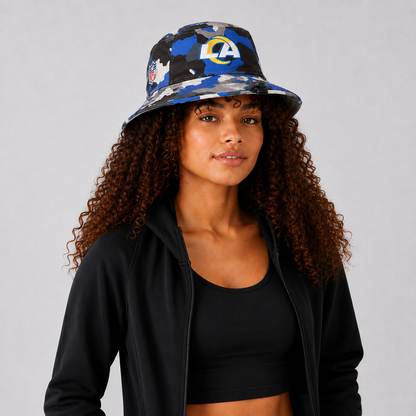 Blue Camo Letter Embroidered Bucket Hat