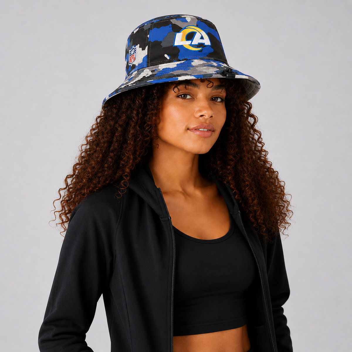 Blue Camo Letter Embroidered Bucket Hat