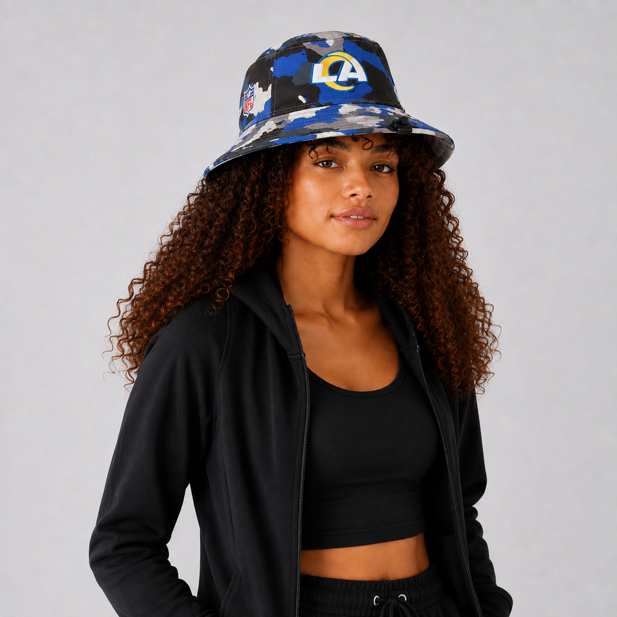 Blue Camo Letter Embroidered Bucket Hat