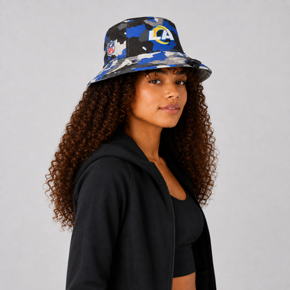 Blue Camo Letter Embroidered Bucket Hat