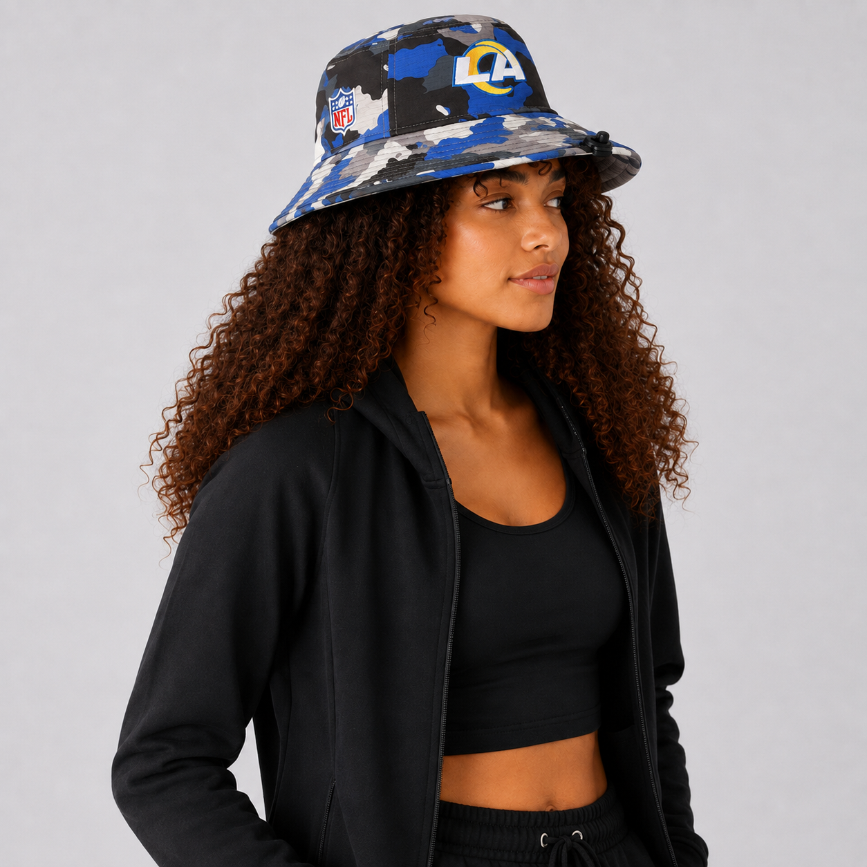 Blue Camo Letter Embroidered Bucket Hat
