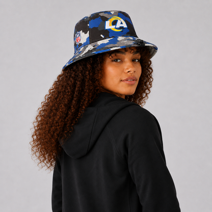 Blue Camo Letter Embroidered Bucket Hat