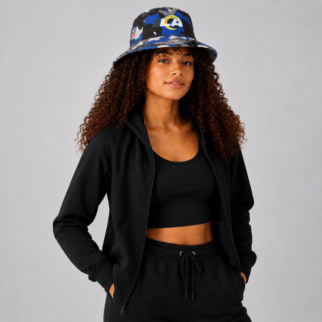 Blue Camo Letter Embroidered Bucket Hat