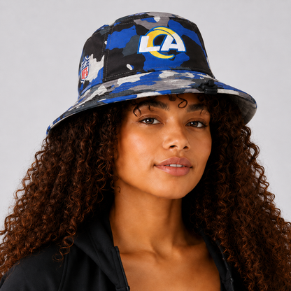 Blue Camo Letter Embroidered Bucket Hat