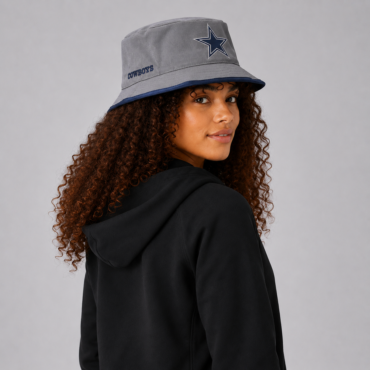 Gray Star Embroidered Bucket Hat