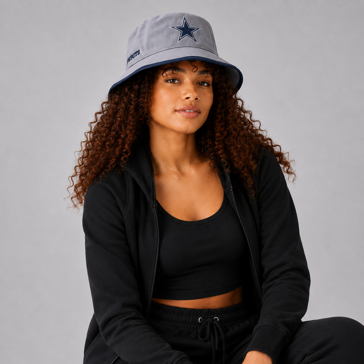Gray Star Embroidered Bucket Hat