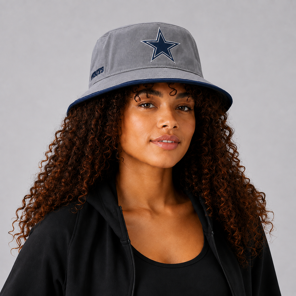Gray Star Embroidered Bucket Hat
