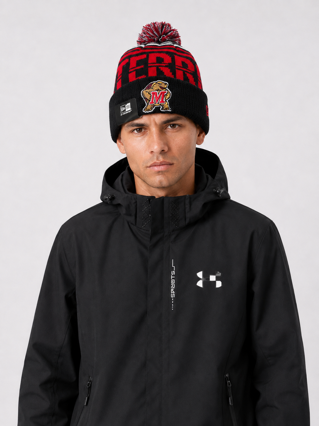 Era Maryland Terrapins Team Stripe Cuffed Knit Beanie Hat with a Pom