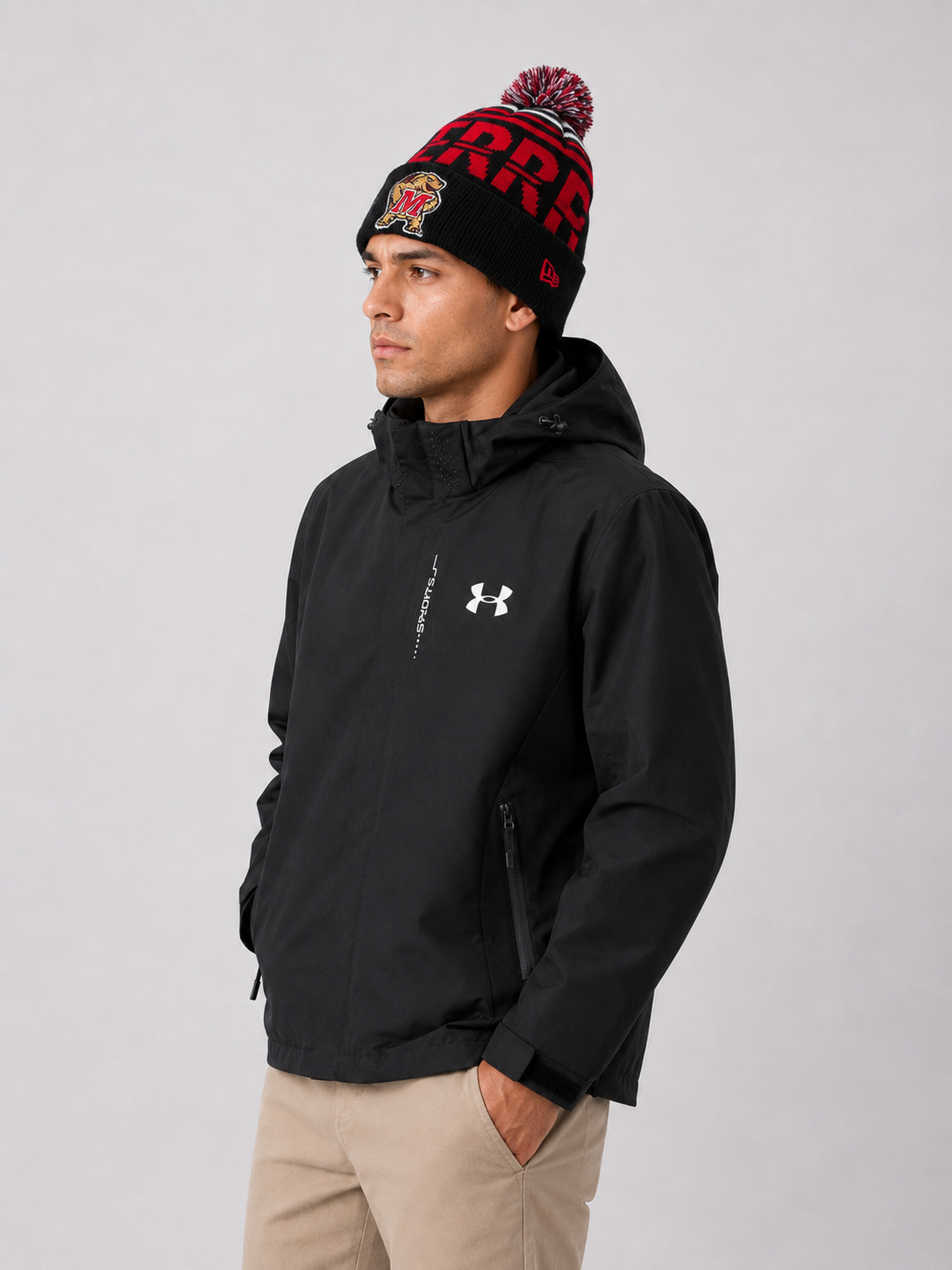 Era Maryland Terrapins Team Stripe Cuffed Knit Beanie Hat with a Pom