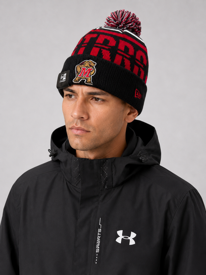 Era Maryland Terrapins Team Stripe Cuffed Knit Beanie Hat with a Pom