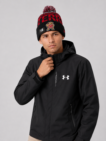 Era Maryland Terrapins Team Stripe Cuffed Knit Beanie Hat with a Pom