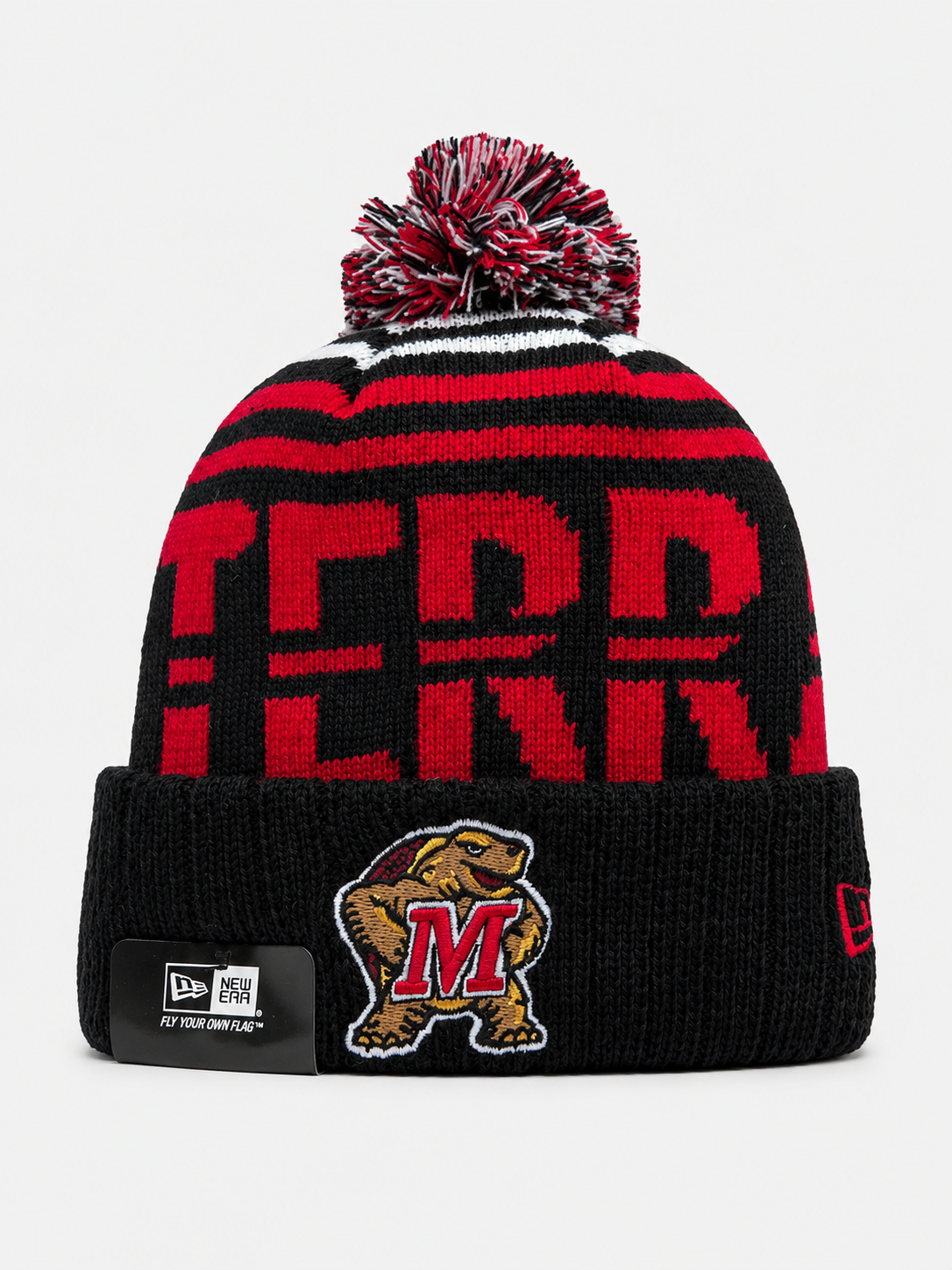 Era Maryland Terrapins Team Stripe Cuffed Knit Beanie Hat with a Pom